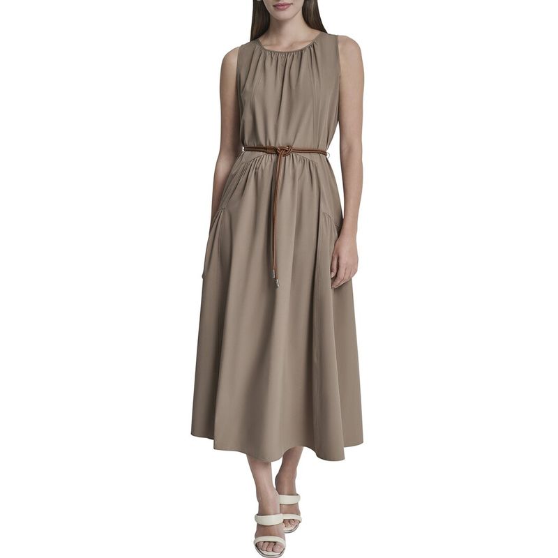 Dkny Womens Drop Waist Midi Dress, Brown